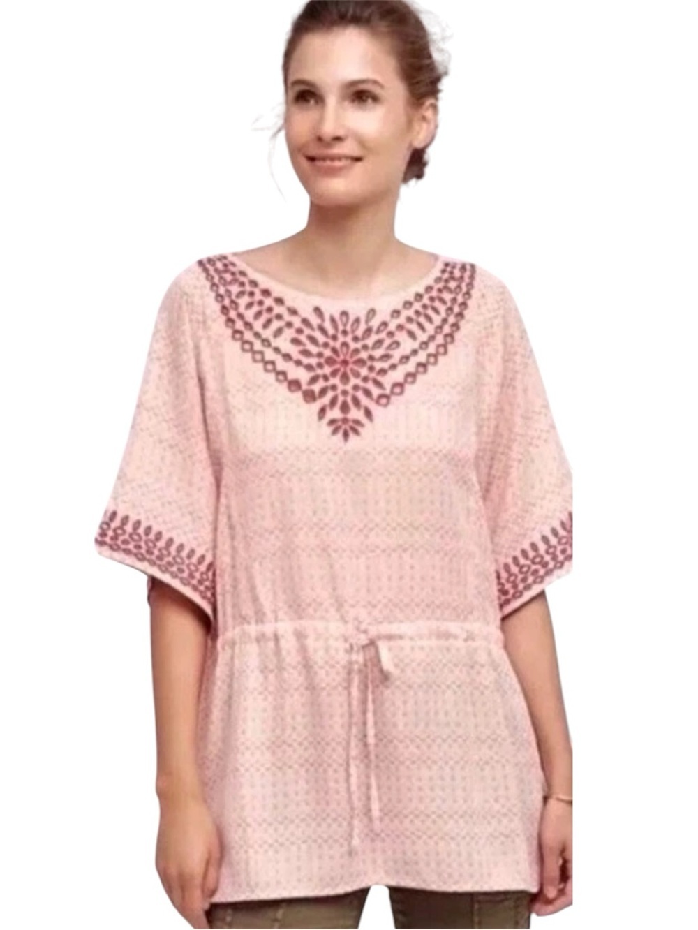 One September Euphemia Stylish tie waist short sleeve Tunic Peasant Top